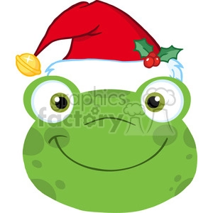 5654 Royalty Free Clip Art Cute Frog Smiling Head With Santa Hat