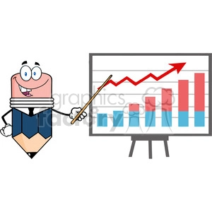 5893 Royalty Free Clip Art Business Pencil Cartoon Character With Pointer Presenting A Progressive Chart