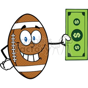 6589 Royalty Free Clip Art Smiling American Football Ball Cartoon Character Showing A Dollar Bill