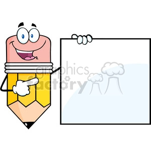 5904 Royalty Free Clip Art Happy Pencil Cartoon Character Showing A Blank Sign