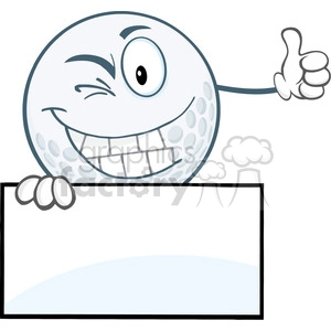 5729 Royalty Free Clip Art Winking Golf Ball Holding A Thumb Up Over Sign