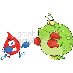6194 Royalty Free Clip Art Red Blood Drop Character Fighting With Germ Or Virus