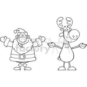 Royalty Free Clip Art Black And White Happy Santa Claus And Rudolph Reindeer