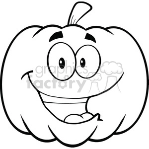 6641 Royalty Free Clip Art Back And White Happy Halloween Pumpkin Cartoon Mascot Illustration