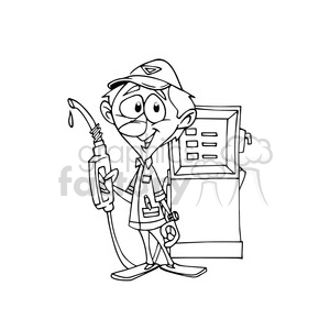 cartoon gas attendant in black and white