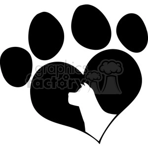 Royalty Free RF Clipart Illustration Black Love Paw Print With Dog Head Silhouette