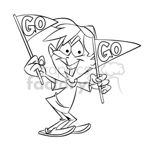 boy holding go flags for support black and white