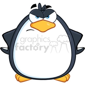The clipart image shows a cartoon penguin with a grumpy facial expression. The penguin has furrowed brows, a frowning beak, and its hands are positioned on its hips, which enhances the grumpy demeanor.
