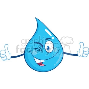 Royalty Free RF Clipart Illustration Happy Water Drop Character Giving A Double Thumbs Up
