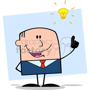 Royalty Free RF Clipart Illustration Happy Businessman With A Bright Idea Cartoon Character On Background