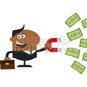 8285 Royalty Free RF Clipart Illustration Happy African American Manager Using A Magnet To Attracts Money Flat Design Style Vector Illustration