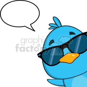 8815 Royalty Free RF Clipart Illustration Cute Blue Bird With Sunglasses Cartoon Character Looking From A Corner With Speech Bubble Vector Illustration Isolated On White