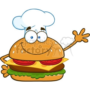 illustration smiling chef burger cartoon mascot character waving for greeting vector illustration isolated on white background