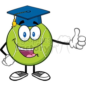 happy tennis ball cartoon mascot character with graduate cap giving a thumb up vector illustration isolated on white