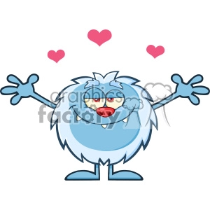 Smiling Little Yeti Cartoon Mascot Character With Open Arms For Hugging With Hearts Vector