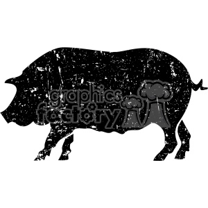This is a black and white silhouette clipart image of a pig. The image features a side view of a pig with a visible head, body, legs, and tail, depicted in a solid black color with white speckles or textured effects.