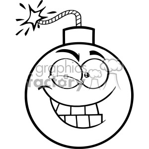 10817 Royalty Free RF Clipart Black And White Winking Bomb Face Cartoon Mascot Character With Expressions Vector Illustration