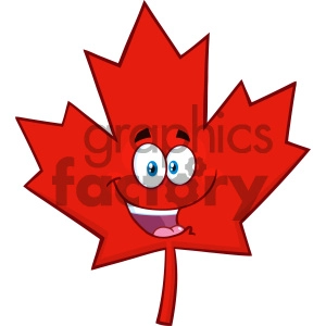 Royalty Free RF Clipart Illustration Happy Canadian Red Maple Leaf Cartoon Mascot Character Vector Illustration Isolated On White Background