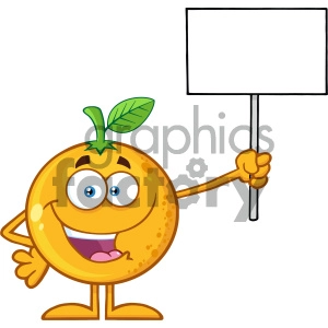 Royalty Free RF Clipart Illustration Happy Orange Fruit Cartoon Mascot Character Holding A Blank Sign Vector Illustration Isolated On White Background