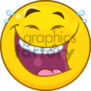 Royalty Free RF Clipart Illustration Happy Yellow Cartoon Smiley Face Character With Laughing Expression Vector Illustration Isolated On White Background