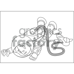 black and white coloring page boy astronaut floating in space vector illustration