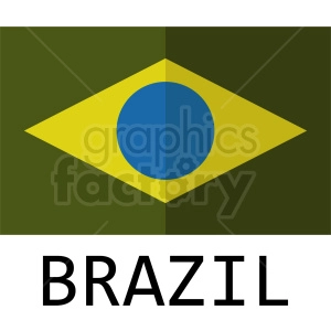 The image is a stylized representation of the flag of Brazil, which features a green field with a large yellow diamond in the center, and a blue circle with stars (which are not detailed in this representation) within the diamond. Below the graphic of the flag, the word BRAZIL is written in bold capital letters.