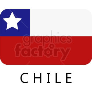 The image shows a stylized representation of the flag of Chile, composed of two horizontal bands of white (top) and red, with a blue square in the top-left corner that has a white five-pointed star in the center. Below the flag design, the word CHILE is written in bold capital letters.