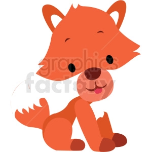 The clipart image features a stylized, cartoon-like drawing of a happy red fox. It has a cute and simple design with exaggerated features such as a large head, a big smile, and a bushy tail.