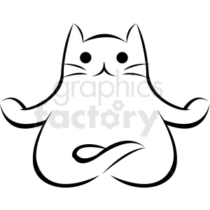 The clipart image depicts a stylized drawing of a cat in a yoga or meditation pose. The cat appears to be sitting upright with its front paws raised and curved in a relaxing or meditative posture, indicating calmness and tranquility.