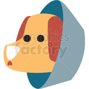 The clipart image features a stylized depiction of a dog's face. The dog appears to have a combination of yellow and tan fur with red patches on the ears and a blue background behind it.