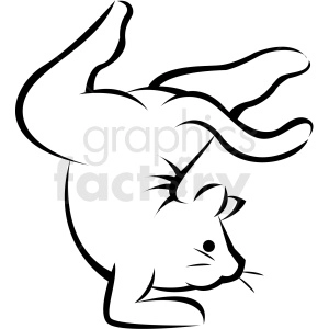 This clipart image features a cat engaging in a yoga-like pose. The cat's back is arched, and it appears to be doing a handstand or a similar inverted position with its tail and back legs extended upwards.