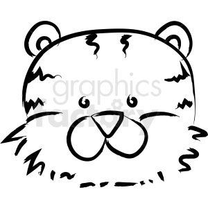 The clipart image depicts a simplified, stylized drawing of a tiger face. It appears cute and cartoonish, with notable features such as the ears, eyes, nose, mouth, and tiger stripes.