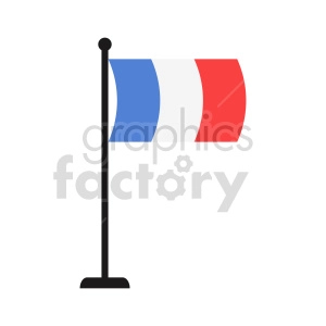 The clipart image shows a flag with three vertical stripes of blue, white, and red. The flag is mounted on a black flagpole and is displayed against a white background.