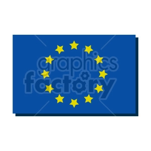 The image is a flat, stylized representation of the flag of the European Union. It features a dark blue field with a circle of twelve five-pointed golden stars at the center, creating a unity symbol.