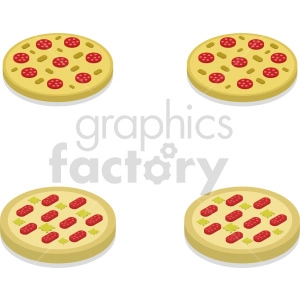 isometric pizza vector icon clipart bundle