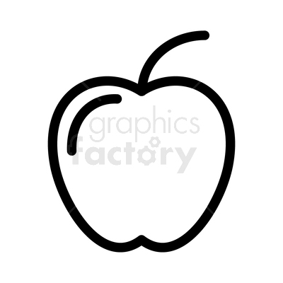 The image is a simple black and white line drawing of an apple. This is a stylized depiction suitable for use as an icon or part of a design that emphasizes themes like health, organic food, natural produce, or a balanced diet.