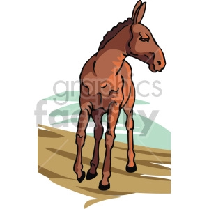 The clipart image shows a donkey that appears to be on mud or sand. It is facing towards you, with its head turned to your right
