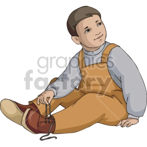 A little boy untying his shoes