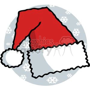 Santa Hat in White and Red with White Snow flakes in Background