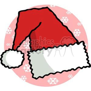 santa hat in front a pink background with white snowflakes