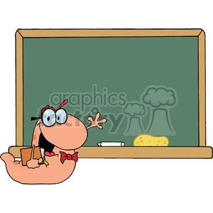 A bookworm Waving In Front Of A Chalk Board 