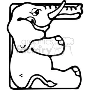 This is a black and white clipart image of an elephant. The illustration is outlined simplistically, depicting the animal in a side profile with visible features such as the eye, ear, trunk, tusks, and tail. The design is bold and cartoonish, offering a clear image of an elephant suitable for various design uses.