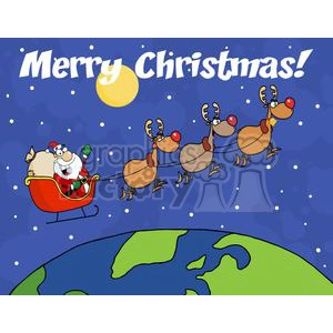3345-Team-Of-Reindeer-And-Santa-In-His-Sleigh-Flying-Above-The-Globe
