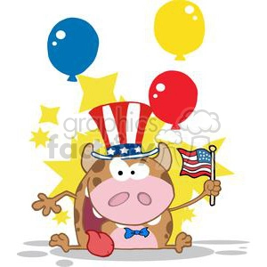 3800-Patriotic-Calf-Cartoon-Character-Waving-An-American-Flag-On-Independence-Day