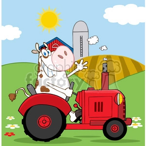 cartoon-cow-on-tractor