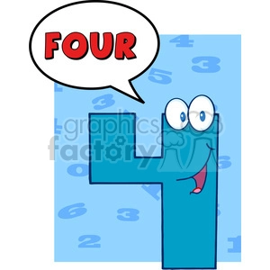 4994-Clipart-Illustration-of-Number-Four-Cartoon-Mascot-Character-With-Speech-Bubble