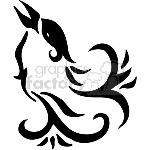 This is a black and white clipart image featuring a stylized bird outlined in a simple, fluid design. The bird appears in a side profile with its beak open, and the body and feathers are represented with elegant, swirling lines and shapes. This design is suitable for vinyl applications or as a tattoo template due to its clear, high-contrast lines and vinyl-ready design.