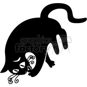 The clipart image depicts a stylized black cat. The cat appears to be in a playful or distorted pose, with exaggerated features such as large eyes and stylized whiskers, giving it a cartoonish or whimsical look.