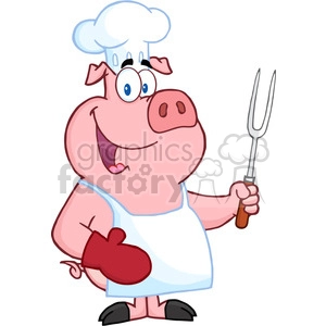 Happy Pig Chef Holding A Fork