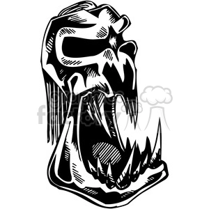 The clipart image depicts an aggressive-looking animal skull, featuring prominent teeth which suggest a wild or predatory creature. The style is bold and dramatic, suitable for use as a vinyl-ready tattoo design, emphasizing themes of animals, creatures, aggressiveness, wildness, bones, evil, death, and a menacing jaw.